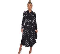 Love Sunshine Navy Polka Dot Print Midaxi Shirt Dress (UK, Numeric, 14, Regular, Regular, Black)