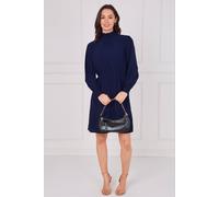Love Sunshine Navy Shirred Neck Long Sleeve Dress Navy S