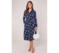 Love Sunshine Navy Stitched Leaf Print Midi Shirt Dress Navy 14