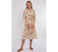 Love Sunshine Ochre Botanical Print Midi Shirt Dress In Beige Beige 14