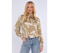 Love Sunshine Olive Abstract Brushstroke Shirred Cuff Blouse In Green Green L