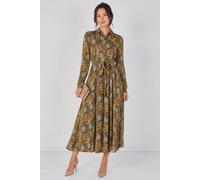 Love Sunshine Paisley Meadow Printed Khaki Belted Maxi Shirt Dress Khaki