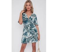 Love Sunshine Palm Leaf Print Wrapped Mini Dress In Green Green