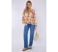 Love Sunshine Pink And Lime Tie Dye Print Tie Lace Satin Blouse Multi