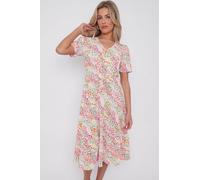 Love Sunshine Rainbow Leopard Print V Neck Frilled Hem Midi Dress In White White 8