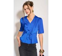 Love Sunshine Royal Blue Short Sleeve Knotted Crepe Satin Top Blue 14
