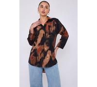 Love Sunshine Rust And Black Brushstroke Print Oversized Shirt In Brown Brown 10