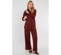 Love Sunshine Rust Satin Co-Ord Shirt And Trousers Set In Dark Red Dark Red 12