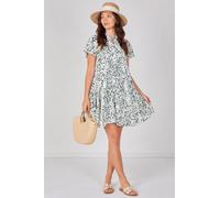 Love Sunshine Sage Green Leaf Print Tiered Mini Dress Green