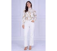 Love Sunshine Sand Brushstroke Smocked High Neck Blouse In Off White Off White L