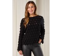 Love Sunshine Scallop Textured Knit Jumper In Black Black One Size