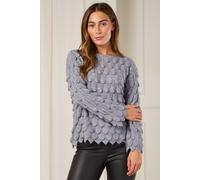 Love Sunshine Scallop Textured Knit Jumper In Grey Grey One Size