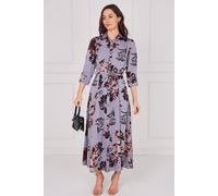 Love Sunshine Slate Blue Blossom Print Belted Maxi Shirt Dress Blue 10