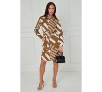 Love Sunshine Tan And White Abstract Block Print Mini Shirt Dress In Brown Brown 10