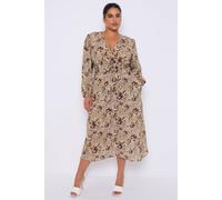 Love Sunshine Taupe Rose Print Crossover Midi Dress In Beige Beige