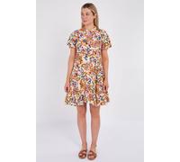 Love Sunshine White Bloom Print Ruffle Hem Mini Shirt Dress White 16