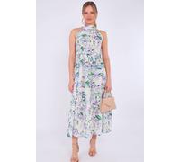 Love Sunshine White Floral Print Halter Neck Maxi Dress White 16