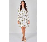 Love Sunshine White Floral Print Long Sleeve Mini Shirt Dress White
