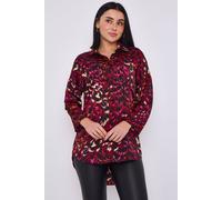 Love Sunshine Wine Leopard Print Satin Oversized Shirt Wine 14