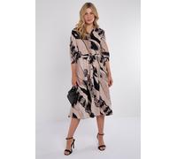 Love Sunshine Women's Beige Abstract Print Half Sleeve Black Midi Shirt Dress | Size: 12 Love Sunshine Beige 12