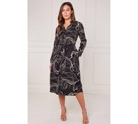 Love Sunshine Women's Black Abstract Swirl Print Midi Shirt Dress | Size: 14 Love Sunshine Black 14