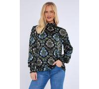 Love Sunshine Women's Black Baroque Floral Print Shirred Waist Blouse | Size: Medium Love Sunshine Black M