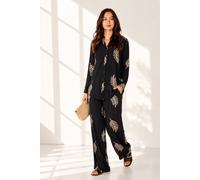 Love Sunshine Women's Black Leaf Print Shirt & Wide Leg Trouser Set | Size: 14 Love Sunshine Black 14