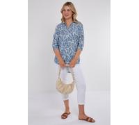 Love Sunshine Women's Blue Leaf Print Oversized Shirt | Size: 12 Love Sunshine Blue 12