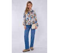 Love Sunshine Women's Blue Roses Print Tie Lace Satin Blouse | Size: XL Love Sunshine Multicolor XL