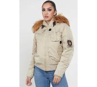 Love Sunshine Womens Bomber Para Jacket With Faux Fur On Hood In Beige Beige