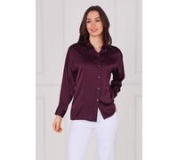 Love Sunshine Women's Burgundy Brushed Satin Oversized Shirt in Wine | Size: Medium Love Sunshine Wine M