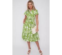 Love Sunshine Women's Lime Green Leaf Printed Short Sleeve Midi Dress | Size: 8 Love Sunshine Lime 8