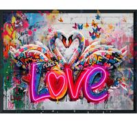 Love Swans Led Wall Art - Neon Heart Canvas (83X63Cm)