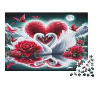 Love Swans Roses Jigsaw Puzzle 1000 Pieces Recycled Paper for Adults Puzzle for Adults Educational Game Challenge Fun Home Present Great Gift for Kids Age 12 Years Up 52x38cm/1000pcs