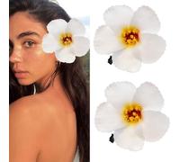 Love Sweety 2pc Hawaiian Plumeria Hair Clips Galsang Flower Barrettes for Beach Party - White -