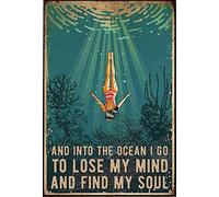 Love Swimming Poster And Into The Ocean I Go To Lose My Mind And Find My Soul Poster Girl Swimming Poster Vintage Swimming Poster Deco Garage Wall Decor Home Decoration Art Vintage Mural 20x30 cm