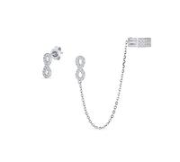 Love Symbol Chain Cartilage Ear Cuff Wrap Infinity Earring Pave CZ Stud Helix Earring Stud Set For Women .925 Sterling Silver