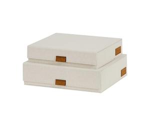 LOVE !T STORE !T Premium Pack of 2 Storage Boxes with Lid, Document Box, A4, Linen Fabric, Magnetic Closure, Hinged Lid, Beige, 28 x 23 x 6 cm and 31 x 25 x 8 cm