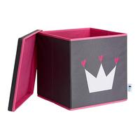 LOVE !T STORE !T Storage Box with lid, Polyester Engineered Wood, Grey with White Crown, 33x33x33 cm