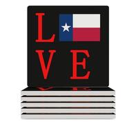 Love Texas Flag Square Ceramic Coasters Absorbent Drink Coaster Set with Cork Base Home Decor 3.7 * 3.7 Inch