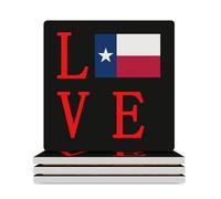 Love Texas Flag Square Ceramic Coasters Absorbent Drink Coaster Set with Cork Base Home Decor 3.7 * 3.7 Inch