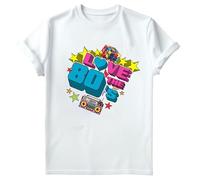 Love The 80s Retro T-Shirt | Unisex Graphic Tee Featuring 3D 80 & Nostalgic Elements | Perfect for Men Women Teens & Kids | Comfortable Durable Vintage Style White XL