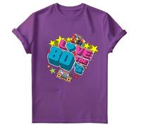 Love The 80s Retro T-Shirt | Unisex Graphic Tee Featuring 3D 80 & Nostalgic Elements | Perfect for Men Women Teens & Kids | Comfortable Durable Vintage Style Purple 2XL