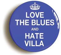 LOVE THE BLUES HATE VILLA BADGE BUTTON PIN (Size is 1inch/25mm diameter)