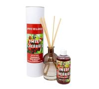 Love the Lakes Sweet Cherries Fragranced Reed Diffuser - contains 200ml Sweet Cherries fragrance oil and 150ml Glass Bottle with 8 Rattan Reeds. Sweet Red Cherries fragrance