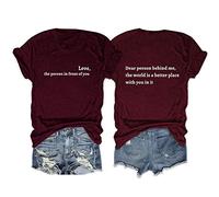 Love The Person in Front of You Print Women Summer Shirt Back Graphic Dear Person Behind Me Harajuku Tees Tops (Wine Red,L,L)