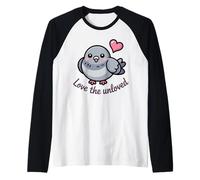 Love the Unloved Cute Chubby Cartoon Pigeon Kawaii Design Raglan Baseball Tee