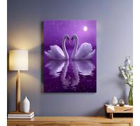 Love Theme Canvas Wall Art 50 x 40 cm Reproduction Oil Painting Two heart-shaped swans Giclee Print Framed Poster for Living Room Office Decoration
