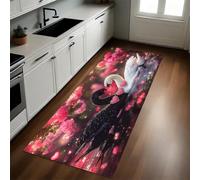 Love Theme Kitchen Rug Mat Black and white swans 50 x 80 cm Non-Slip Rubber Backed Washable Long Floor Mat Carpet Runner for Hallway Dining Room Entrance