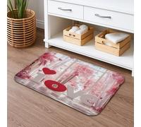 Love Themed Quick Dry Bath Mat, Romantic Heart Pattern Absorbent Non Slip Shower Mat, Spring Decorative Flannel Washable Bath Rugs for Bathroom Toilet Restroom 20x32 Inch